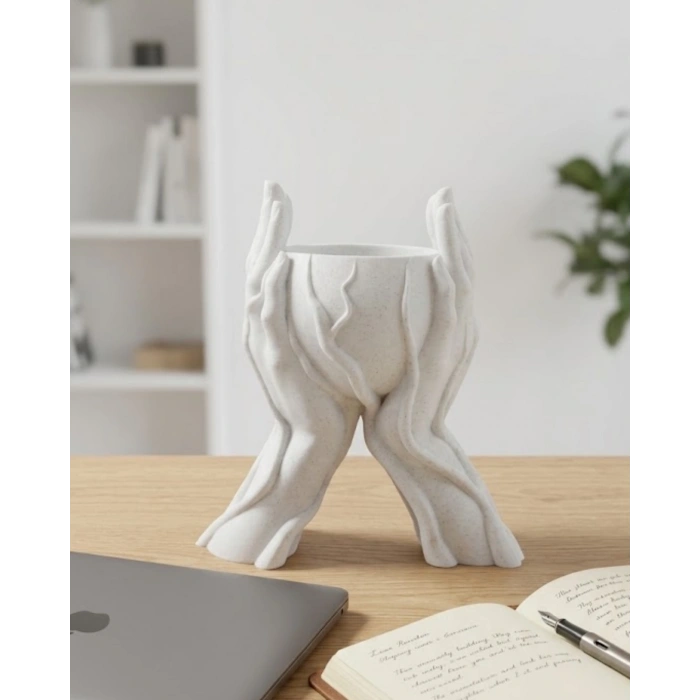 Estetik El Figürlü Dekoratif 3D Baskı Vazo Saksı Ev Dekorasyonu