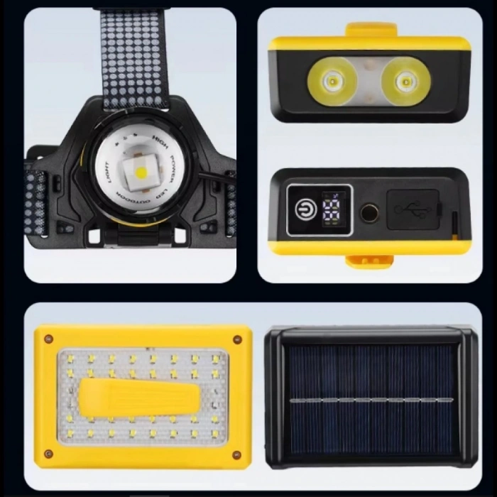 F.B.I Pro F-3003 Alüminyum PM10-TG LED Type-C Powerbank ve Solar Şarjlı Kamp Kafa Feneri