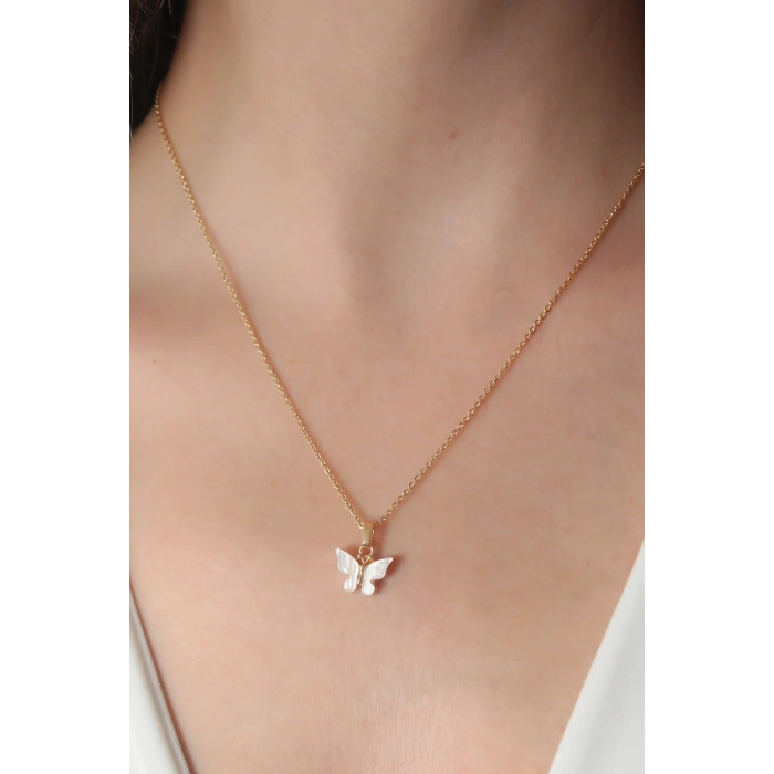 Gold Beyaz Renk Figür Kadın Kolye - TJ-BKO6818