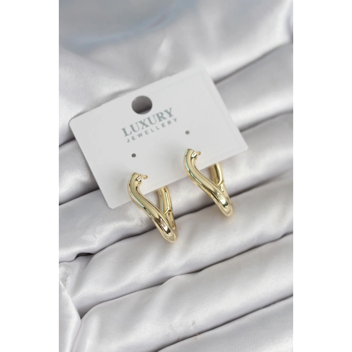 Gold Renk Eğik Halka Model Pirinç Kadın Küpe - TJ-BKP11312