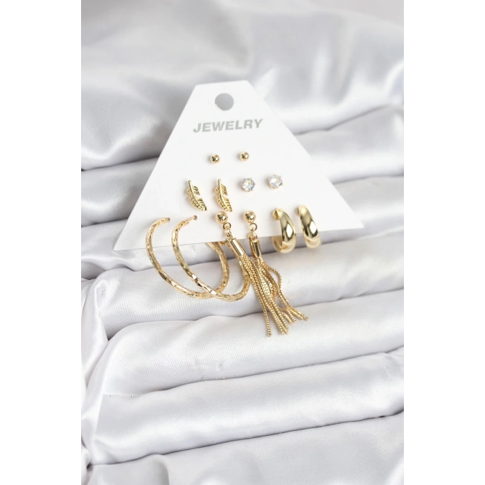 Gold Renk Pirinç Kadın 6 Çift Küpe Seti