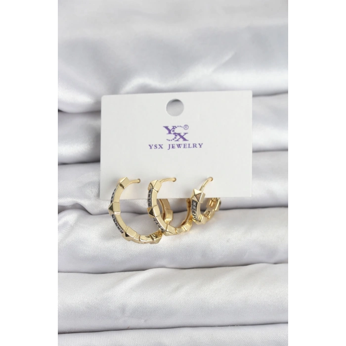 Gold Renk Zirkon Taşlı Kadın Küpe - TJ-BKP11342