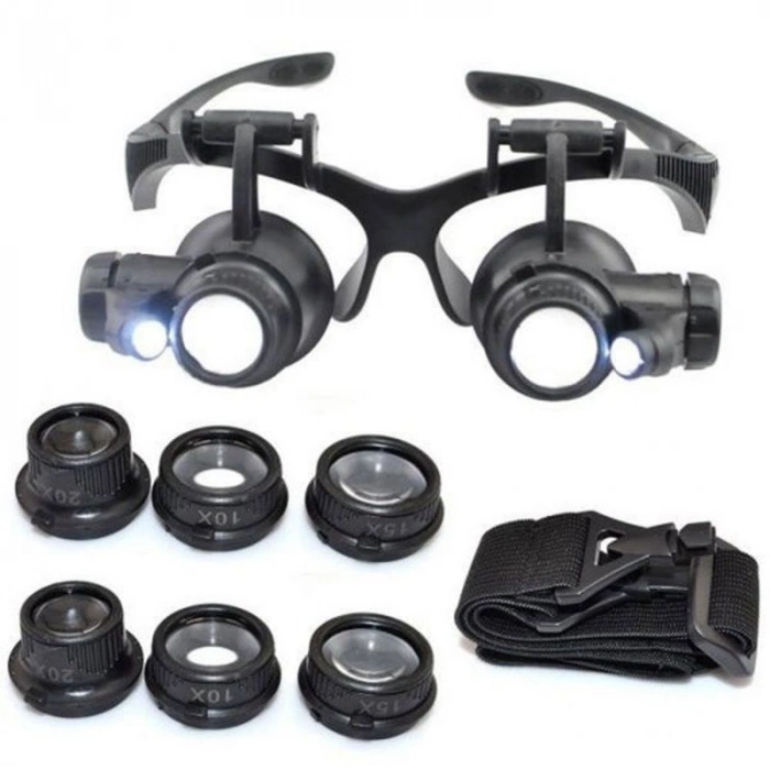 Gözlük Modeli 10X 15X 20X 25X Lens 2 Led Işıklı Büyüteç 9892G