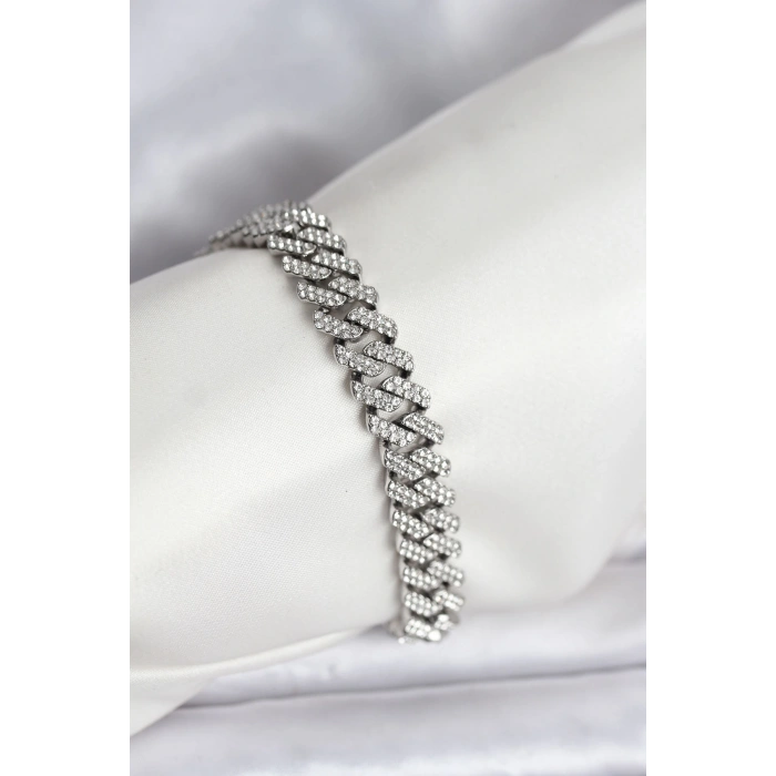 Gümüş Renk Pirinç Cuba Chain Gurmet Bileklik - TJ-BB8161
