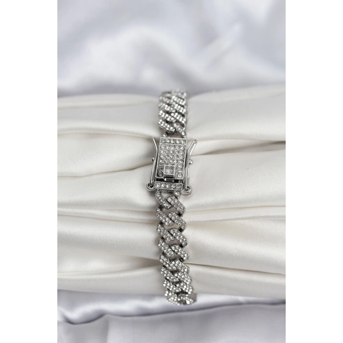 Gümüş Renk Pirinç Cuba Chain Gurmet Bileklik - TJ-BB8161
