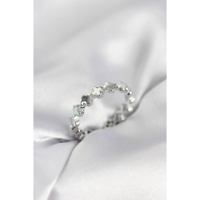 Gümüş Renk Sedefli Yonca Model Kadın Yüzük