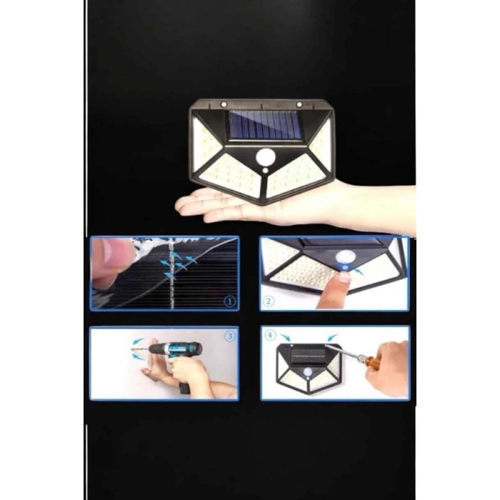 Güneş Enerjili Bahçe Aydınlatma Lambası Solar 100 Led Lamba