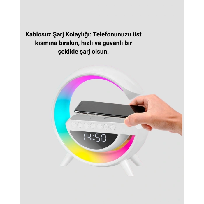 Kablosuz Şarjlı LED Masa Lambası Çalar Saat ve Beyaz Gürültü Özellikli