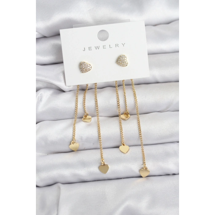 Kalp Model Gold Renk Pirinç Sallantılı Kadın Küpe - TJ-BKP11471