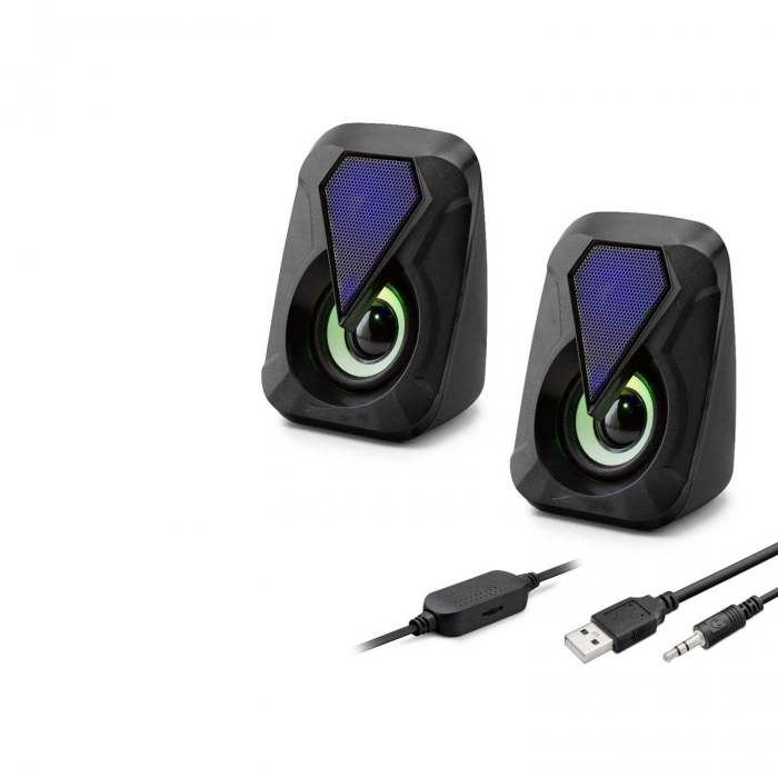 Masaüstü Hoparlör 1+1 USB + 3.5mm LED - Siyah HD6054