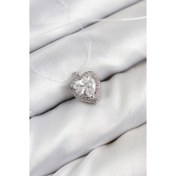 Misineli Kalp Model Gümüş Renk Hayalet Kolye