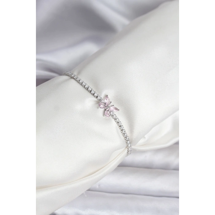 Model Zirkon Taşlı Gümüş Renk Pirinç Su Yolu Kadın Bileklik - TJ-BB8103