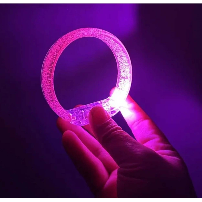 Pembe Led Işıklı Baskı Yapılabilen Pilli Bileklik Bilezik 1,5 cm Genişlik