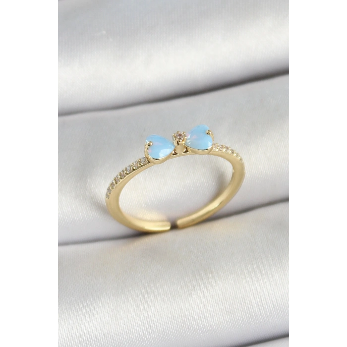 Pirinç Fiyonk Figürlü Zirkon Taşlı Gold Renk Ayarlanabilir Kadın Yüzük - TJ-BYK3760