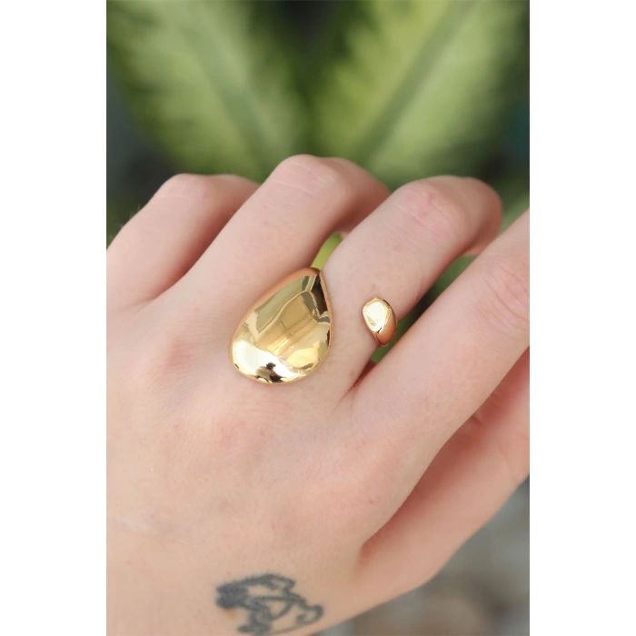 Pirinç Gold Renk Ayarlanabilir İri Bombeli Yüzük - TJ-BYK3178