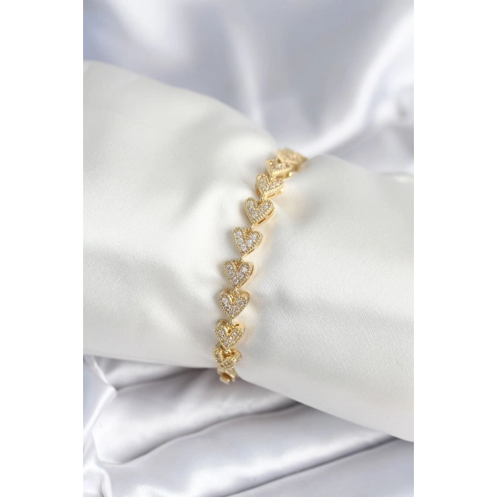 Pirinç Gold Renk Kalp Model Kadın Bileklik - TJ-BB7982