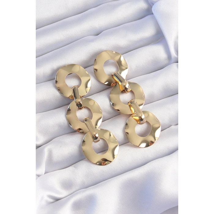 Pirinç Gold Renk Oval Ayna Model Sallantılı Küpe - TJ-BKP9250