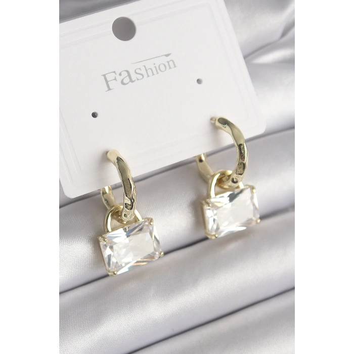 Pirinç Gold Renk Sallantı Zirkon Taşlı Çanta Model Kadın Küpe - TJ-BKP9770