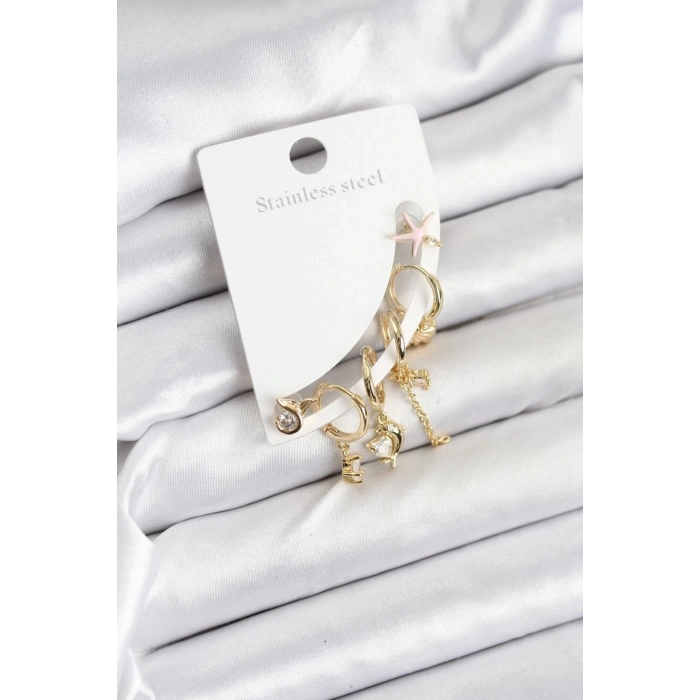 Pirinç Gold Renk Set Küpe