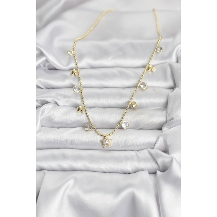 Pirinç Gold Renk Yıldız Model Kadın Kolye