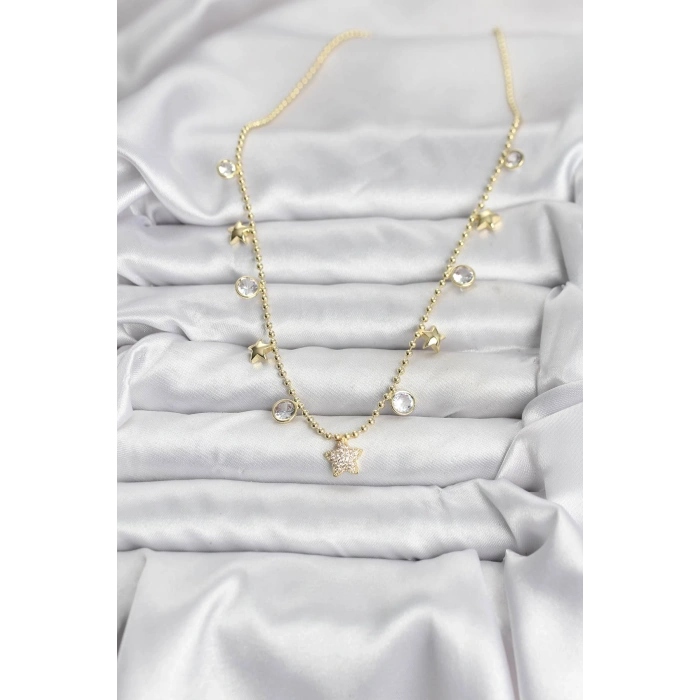 Pirinç Gold Renk Yıldız Model Kadın Kolye - TJ-BKO10640