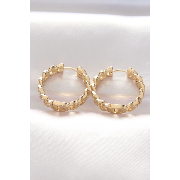 Pirinç Gold Renk Zincir Model Halka Küpe - TJ-BKP8970