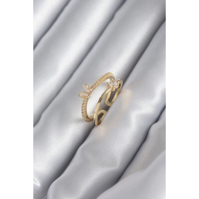 Pirinç Gold Renk Zirkon Taş Detay Model Kadın Yüzük - TJ-BYK2933