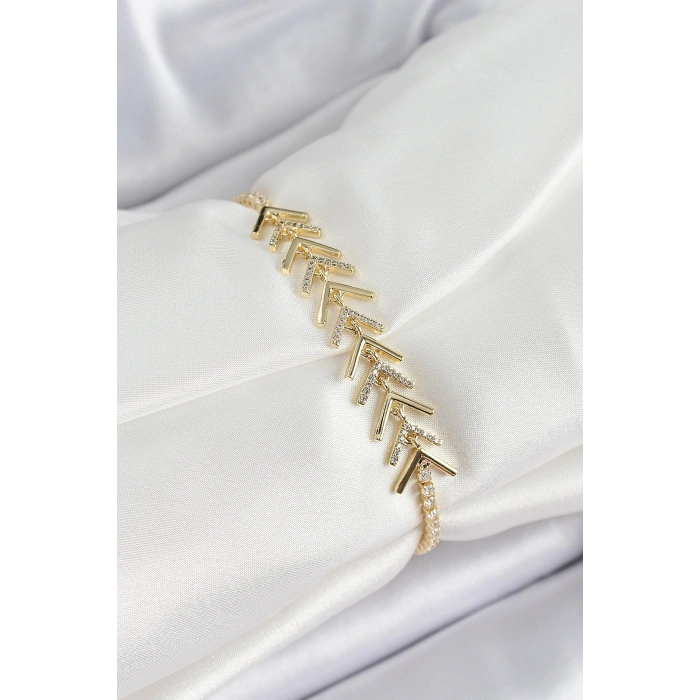 Pirinç Gold Renk Zirkon Taşlı Balık Sırtı Kadın Bileklik - TJ-BB7068