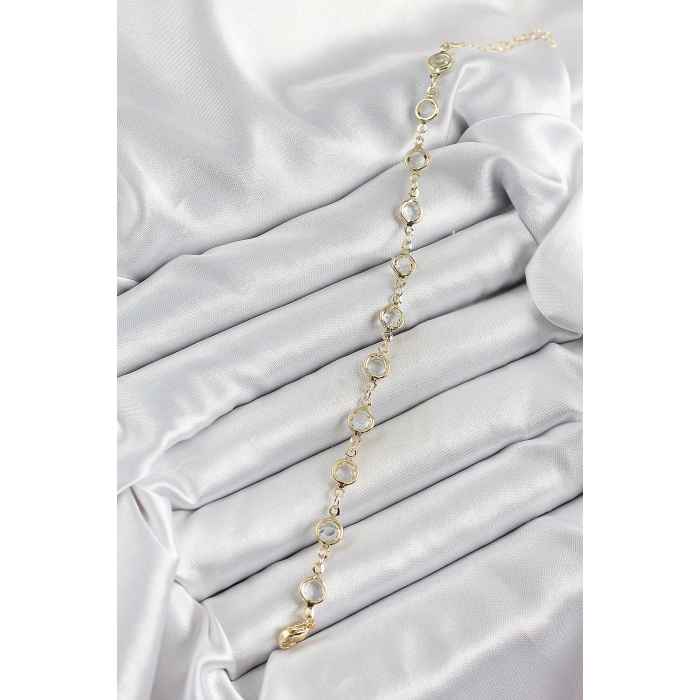 Pirinç Gold Renk Zirkon Taşlı Kadın Bileklik - TJ-BB7045