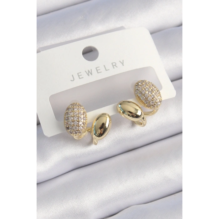 Pirinç Gold Renk Zirkon Taşlı Kadın Küpe - TJ-BKP9536