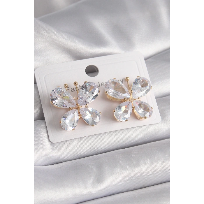 Pirinç Gold Renk Zirkon Taşlı Model Kadın Küpe - TJ-BKP9614