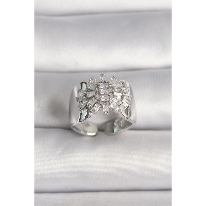 Pirinç Gümüş Renk Ayarlanabilir Baget Zirkon Taş Model Kadın Kolye - TJ-BYK3588