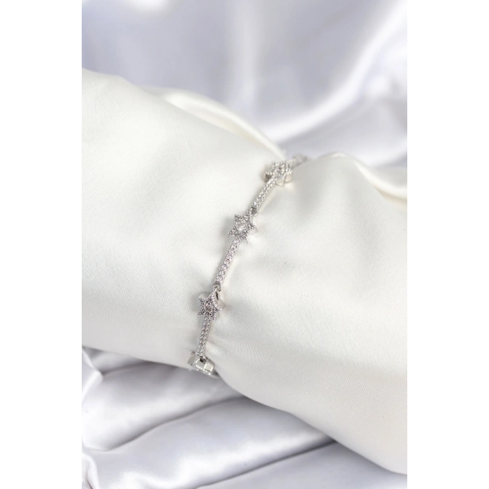 Pirinç Gümüş Renk Halley Yıldız Model Kadın Bileklik - TJ-BB7983