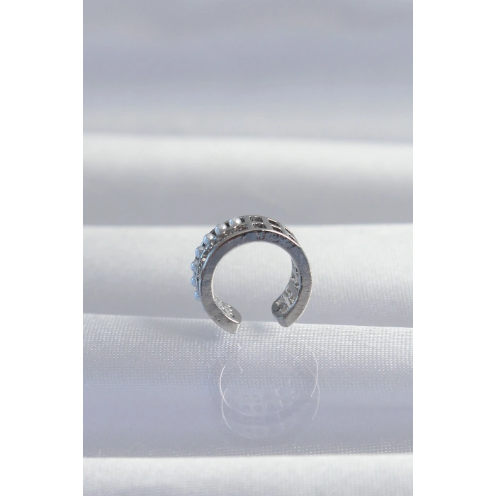 Pirinç Gümüş Renk İncili Baget Taşlı Earcuff Küpe - TJ-BKP9338