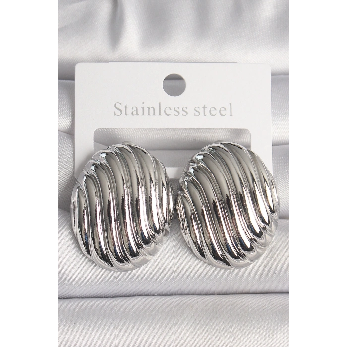 Pirinç Gümüş Renk İşlemeli Oval Model Kadın Küpe