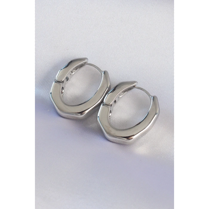 Pirinç Gümüş Renk Kalın Kemik Model Küpe