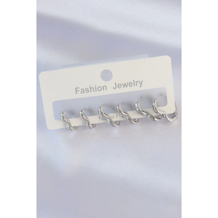 Pirinç Gümüş Renk Kalp Model Küpe Seti - TJ-BKP8993