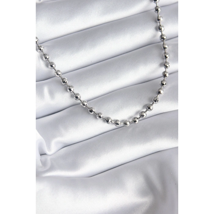 Pirinç Gümüş Renk Topçuk Detay Kadın Kolye - TJ-BKO8238