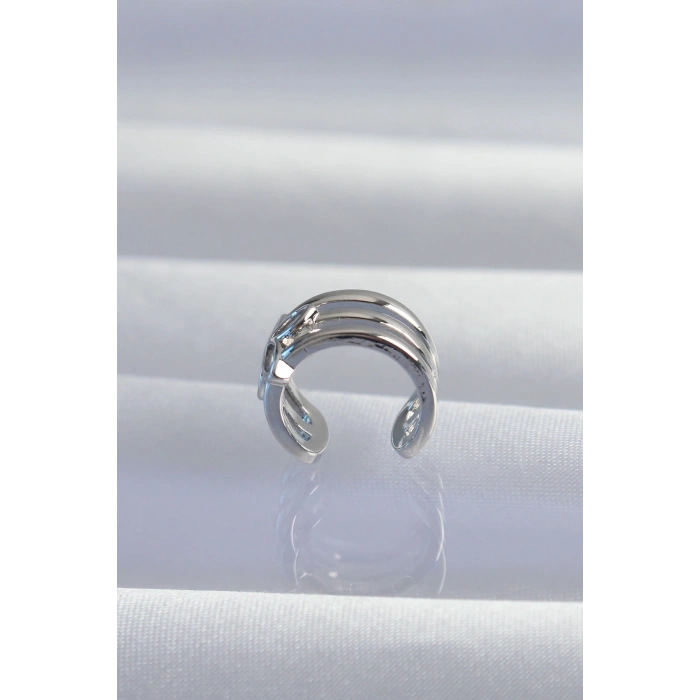 Pirinç Gümüş Renk Yonca Earcuff Küpe