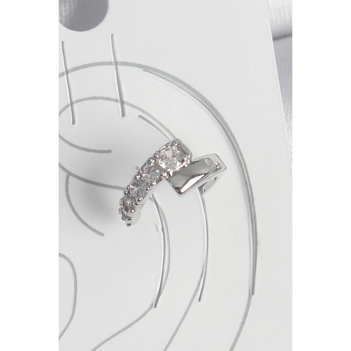 Pirinç Gümüş Renk Zirkon Taşlı Kadın Kıkırdak Küpe - TJ-BKP10556