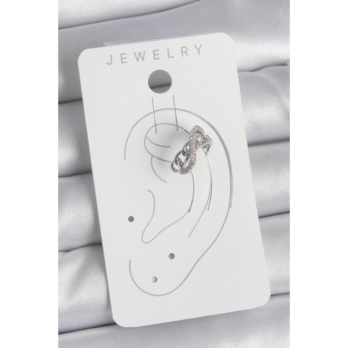 Pirinç Gümüş Renk Zirkon Taşlı Zincir Sonsuzluk Model Kadın Kıkırdak Küpe - TJ-BKP10553