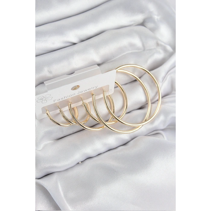 Pirinç Halka Model Gold Renk Kadın Set Küpe