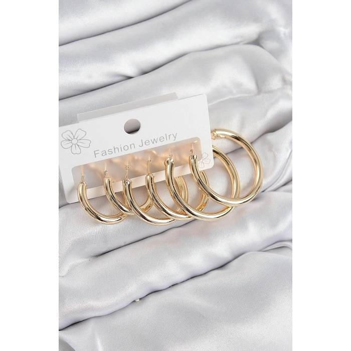 Pirinç Halka Model Gold Renk Kadın Set Küpe - TJ-BKP11043