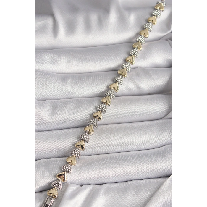 Pirinç Mix Renk Zirkon Taşlı Kalp Model VIP Seri Kadın Bileklik