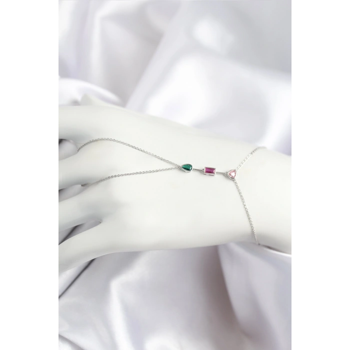 Pirinç Renkli Zirkon Taşlı Model Gümüş Renk Şahmeran - TJ-SN722