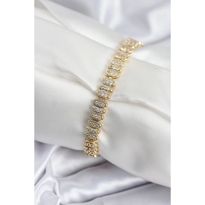 Pirinç VIP Seri Gold Renk Oval Sıralı Kadın Bileklik - TJ-BB7926