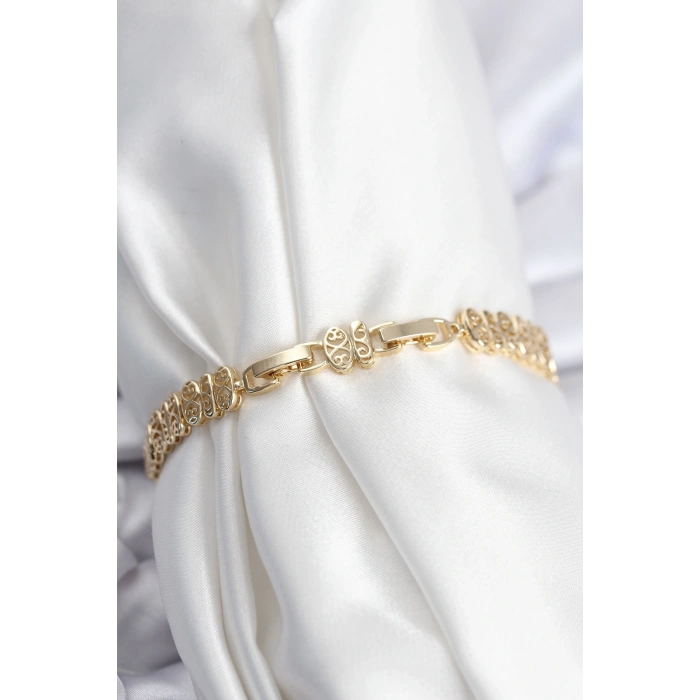 Pirinç VIP Seri Gold Renk Oval Sıralı Kadın Bileklik - TJ-BB7926