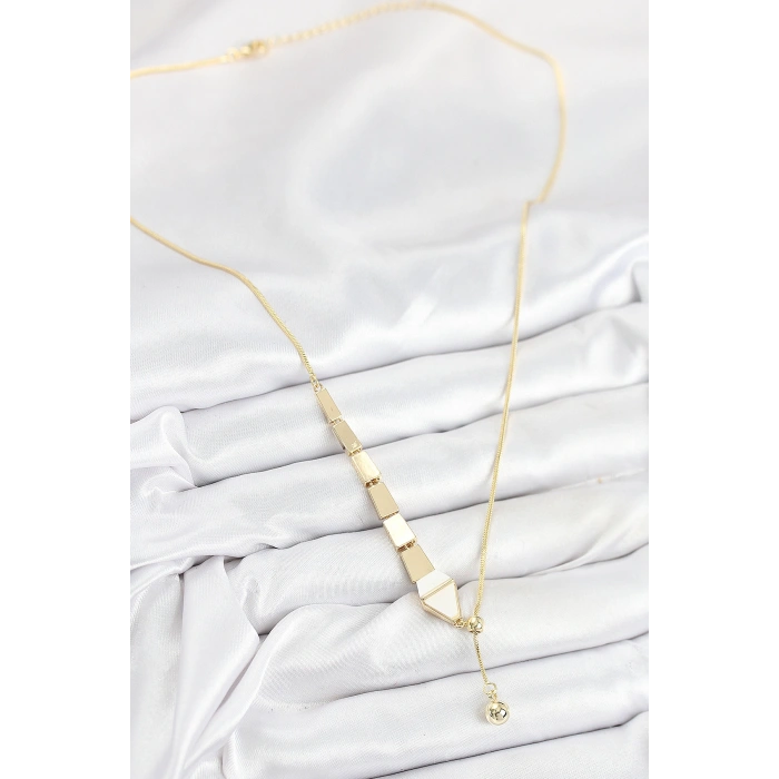 Pirinç Yılan Model Gold Renk Asansörlü Kadın Kolye - TJ-BKO10552