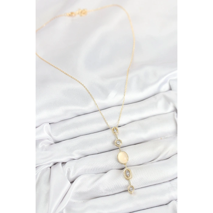 Pirinç Zincir Sarı Gold Renk Zirkon Taşlı Y Kolye - TJ-BKO10555