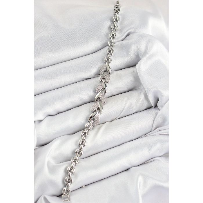 Pirinç Zirkon Taşlı Balık Kuyruğu Model Gümüş Renk Kadın Bileklik - TJ-BB7530